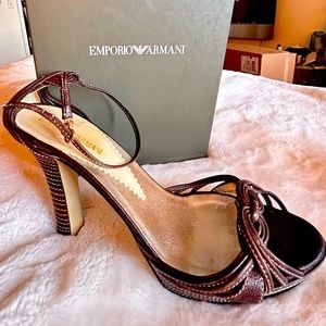 Vintage Emporio Armani Open Toe High Heels Pumps Brown Size 10.5 Made in Italy